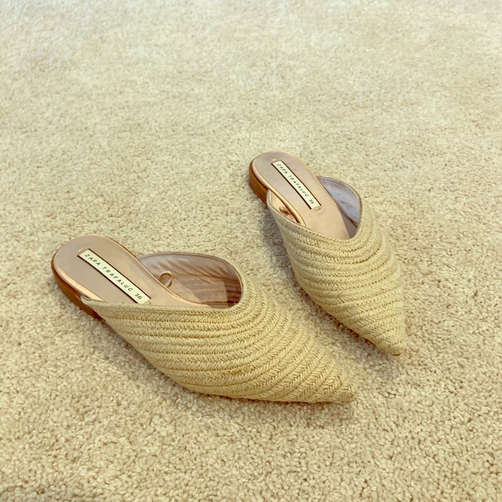 Zara natural woven mules